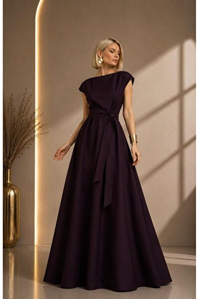 ALYEL NAKER Maxi Length Soft Purple Taffeta Maxi Shirt Dress with T-Sleeve De...