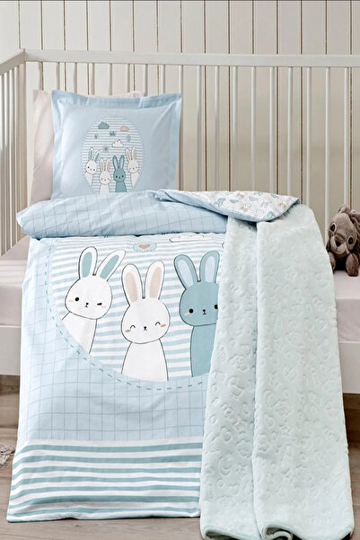Özdilek Outlet Baby Duvet Cover Set Hello Rabbit Blue