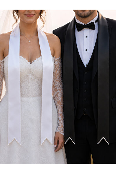 ecrin tuhafiye hobi Siyah Beyaz Incili Gelin Damat Takı Kurdelesi, Takı Kemeri