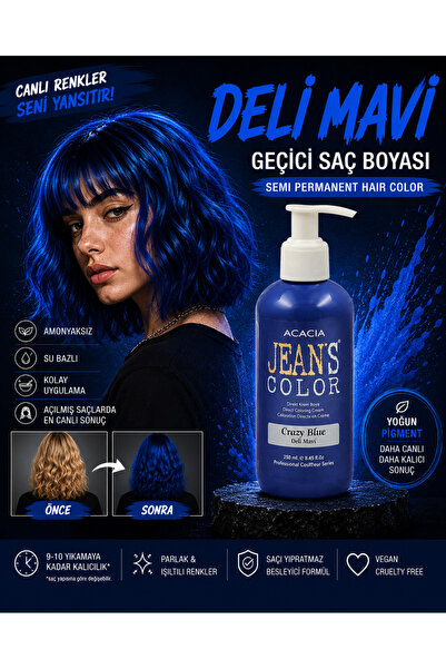 jeans color Amonyaksız Renkli Saç Boyası Deli Mavi 250ml. Kokusuz Su Bazlı Cr...