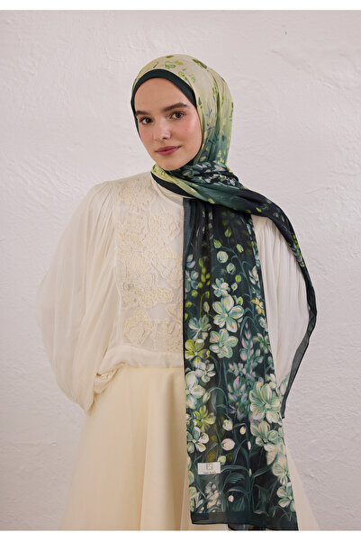 Freshscarfs Wısterıa Desen Rami Şal Koyu Yeşil