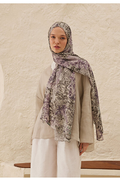 Freshscarfs Gray Melinda Pattern Hemp Shawl