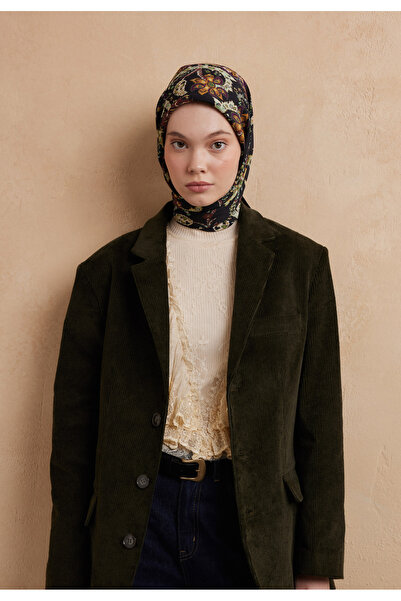 Freshscarfs Enya šal od pamuka i svile sa uzorkom, crni