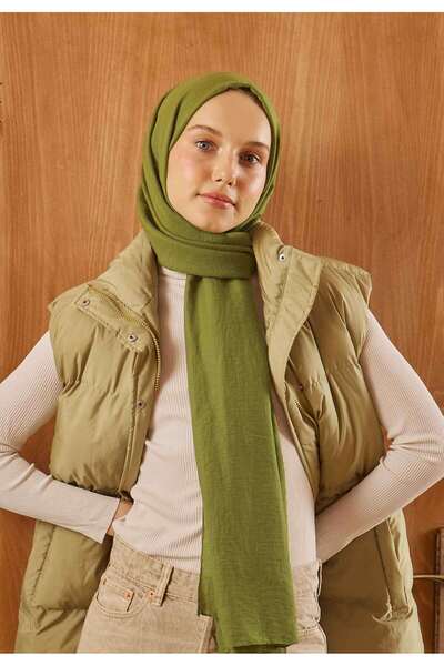 Freshscarfs Pamuk Crash Şal Zeytin Yeşili