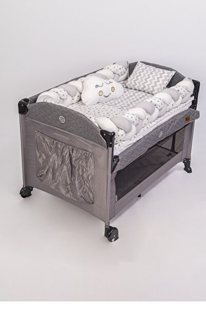Jasmin Bebe Home Örgülü Park Beşik ve Ahşap Beşik Uyku Seti 5 Parça (70x110, ...