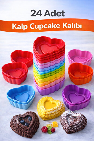 silvora Silikon Mini Kalp Kek Kalıbı, Kalp Cupcake Kalıbı, Tekrar Kullanılabi...