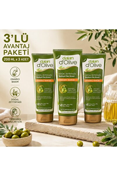Dalan D'olive Saç Kremi Zeytinyağlı Onarıcı Bakım 200ml 3 adet