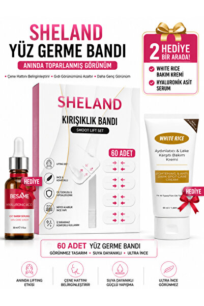 Sheland Kırışıklık Bandı 60 Adet Yüz Germe – Gece Bakım Seti - Hyaluronik Ser...