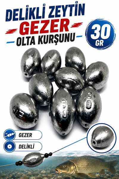 sr sazanrig 30 gr Delikli Zeytin Gezer Olta Kurşunu ( 10 Adet )