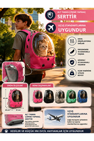 ETİKSTORE Ufo Kedi köpek Taşıma Sırt Çantası&Pencereli& Uçak, Kabin Uyumlu& 9 adet Hava Kanallı&Konforlu Taşınabiliri
