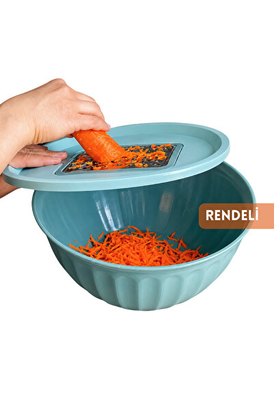Homer Karıştırma Kabı 5 Lt 3'ü 1 Arada Rendeli Sıçratmaz Kapaklı Hamur Salata...