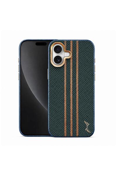 Zebana Apple iPhone 16 Uyumlu Kılıf Goldrix Karbon Fiber M-Safe Kılıf Lacivert