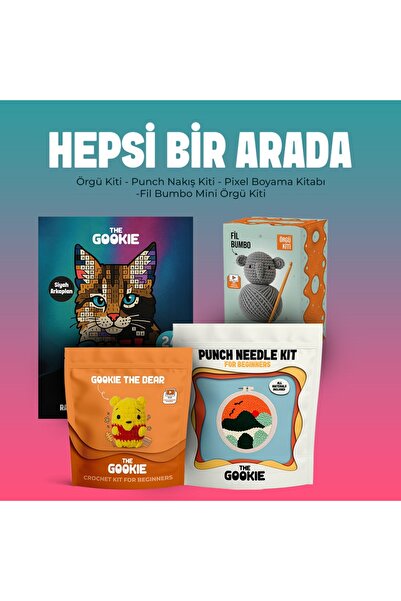 The Gookie Hepsi Bir Arada Hobi Paketi, Amigurumi Örgü Seti, Punch Nakış Kiti...