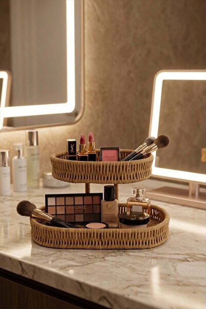 Bayev Rattan 7302 2-Tier Oval Makeup Organizer Fruit Bowl Decorative Basket O...