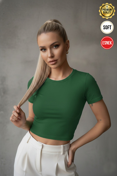 Teenage Millionaire Bluză cu mânecă scurtă din Lycra, verde iarbă, cu decolte...