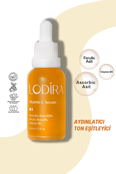 Lodira Cosmetic Ton Eşitleyici ve Aydınlatıcı Vitamin C Serum Ascorbic Asit, ...