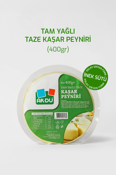 Akdu Tam Yağlı Taze Kaşar Peyniri 400 gr - %100 İnek Sütünden