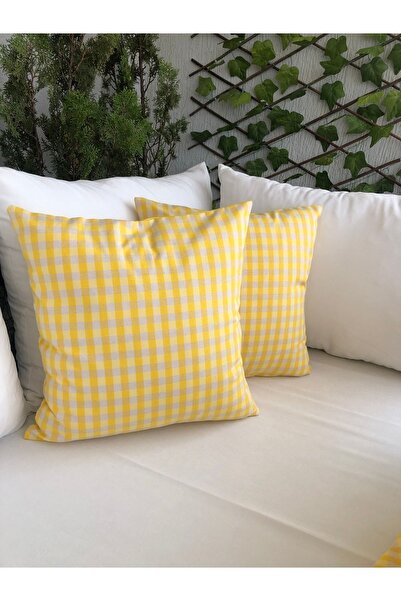 Decamor home Keten Pötikareli Sarı Kırlent Kılıfı 1 adet 43 x 43