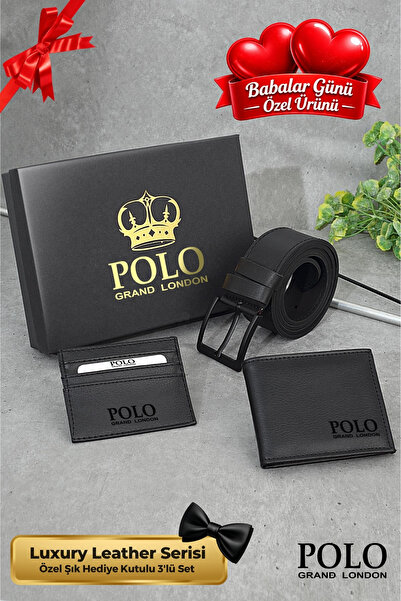 POLOGRAND London Set de 3 curele cadou, portofel și suport pentru carduri, cu...
