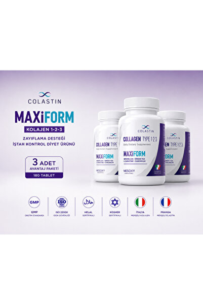 Colastin MaxiForm | Kolajen 1-2-3 | Güzellik ve Form Bir Arada | 180 Tablet