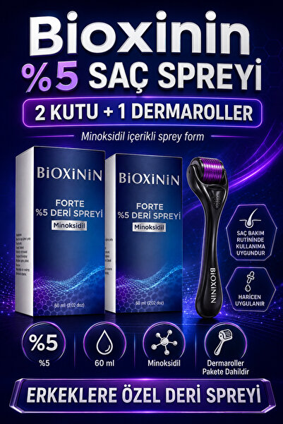 Bioxinin Forte %5 Saç Spreyi 2 kutu ve 1 adet dermaroller (Minox-sidil)