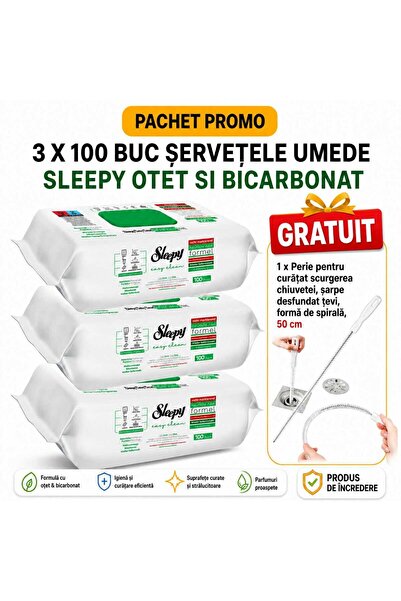 Sleepy Pachet Promo 3 X 100Buc Servetele Umede White Soap Otet Bicarbonat + P...