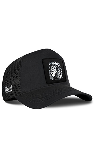 BlackBörk V1 Trucker Lion - قبعة سوداء للجنسين مع شعار رمز 4bs (CAP)