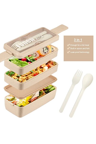 Arabest Stackable Bento Lunch Box,3-Compartment,Leakproof,Eco-Friendly,with T...