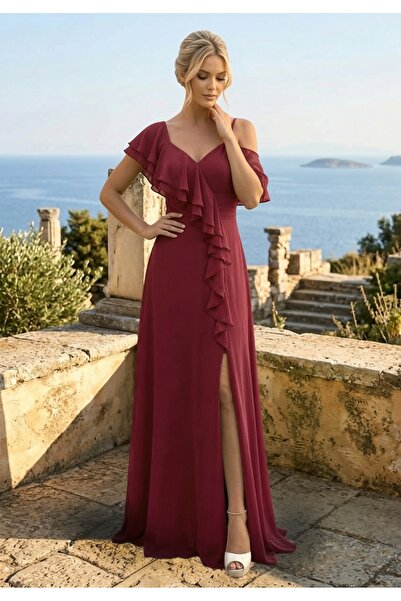 FaBe Fashion Omuzda Valon Detaylı Şifon Elbise