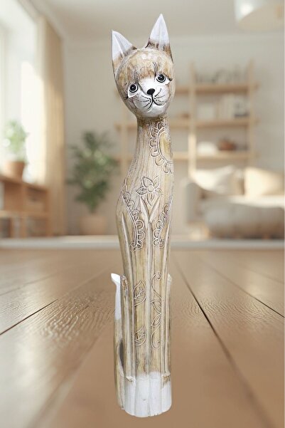 Barc Shop Ahşap Dekoratif Kedi Büyük 10OCM A. Kahve Otantik El Yapımı Biblo
