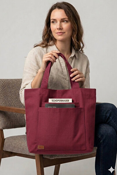 Ju Yaratıcı Tasarım Canvas Shoulder Bag Waterproof Fabric Claret Red Color