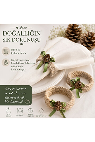 Fancyagnes El Yapımı Cilalı Doğal Yavru Kozalak Detaylı Hasır Çuval Ip Peçete...