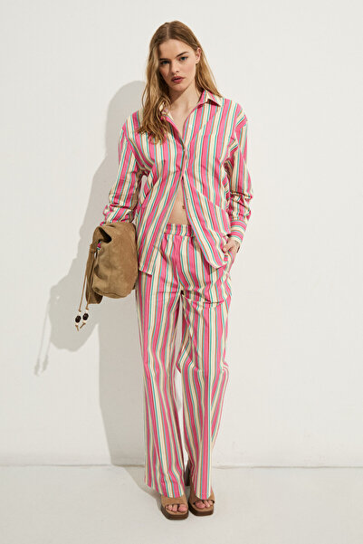 GRIMELANGE Mirel women's oversize fit 100% organic cotton pink striped shirt