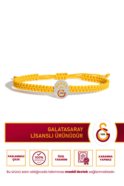 Galatasaray GS Renkli Logo Sarı Ayarlanabilir Makrome Bileklik Lisanslı Taraf...