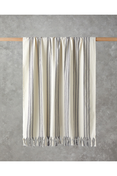 English Home Bohem Line Pamuklu Peştamal 90x150 cm Açık Bej-Koyu Lacivert