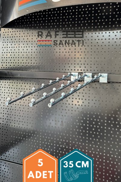 Raf Sanatı 5 Adet Eğimli Tel Baston 35 Cm (15x30 Profile Göre) Raf Kancası Bo...