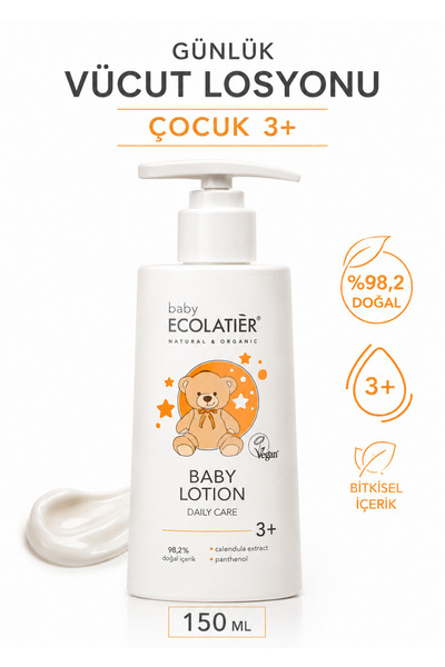ECOLATIER Bebek Nemlendirici Losyonu Günlük Bakım 3+, 150 ml Organik Kantaron...