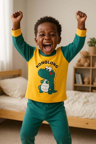aden kids set de pijamale sezoniere din bumbac pieptănat pentru copii