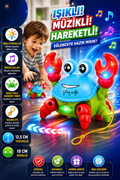 indirimsevinci Yürüyen Yengeç Oyuncak İpli Işıklı Müzikli Pilli Emeklemeye ve...
