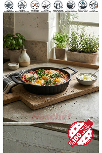 HASCHEF Yakut Döküm Yapışmaz Koku Tutmaz Granit Kaplama Sahan 18 Cm