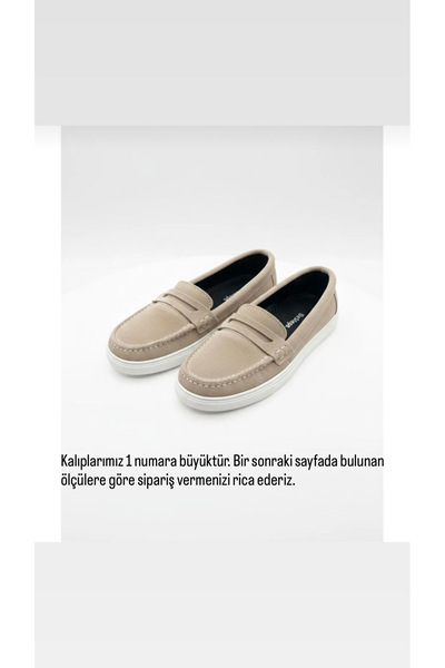 BeSteps Bej Süet Loafer Hakiki Deri Termo Kaymaz Taban El Yapımı Erkek Çocuk ...