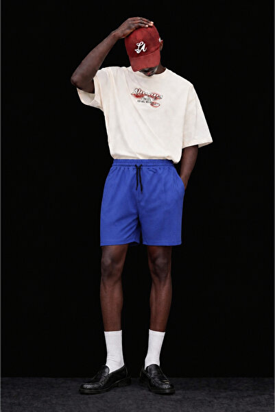 DAMGA JEANS Men's Basic 100% Cotton Comfortable Blue Combed Cotton Shorts