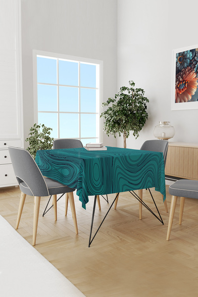 Moud's Turquoise Wave Patterned Suede Carefree Tablecloth