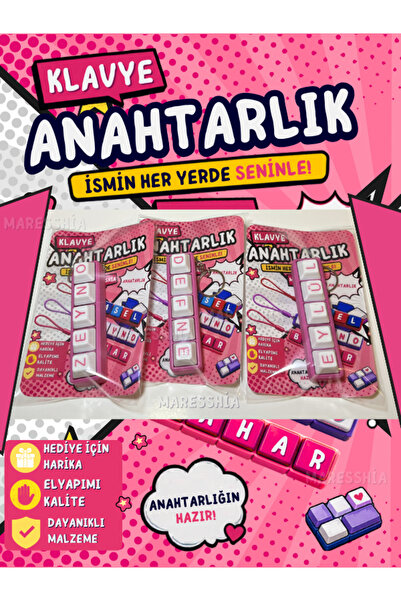 maresshia 5 Harfli, Clic Sesli, İsimli Klavye Anahtarlık, Stres Giderici Harf...