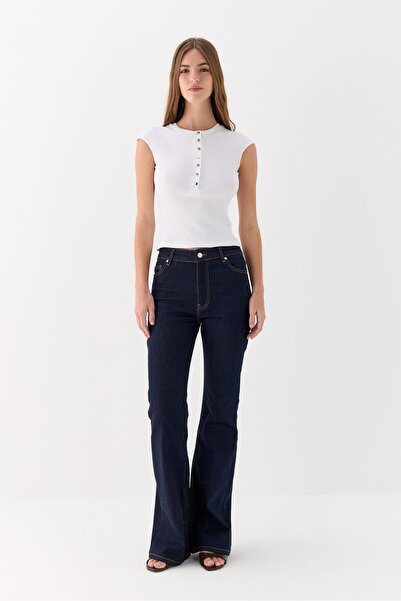 Lencie Spanish Leg Trousers Navy Blue