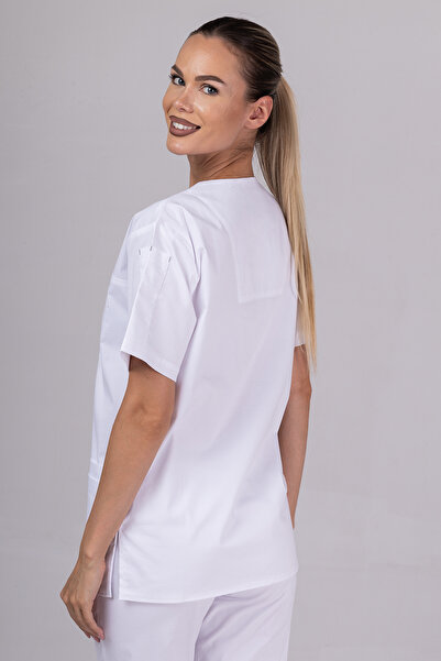 tag Costum medical din bumbac elastic pentru femei, alb