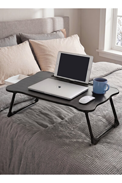 Lawazim Folding Laptop Table with Drawer Cup Holder & Device Slot Black for B...