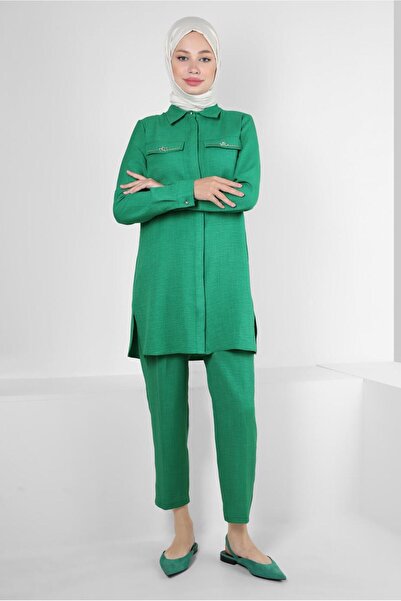 Alvina STONE DETAILED WAIST RUBBERED DOUBLE PANT SUIT 43909