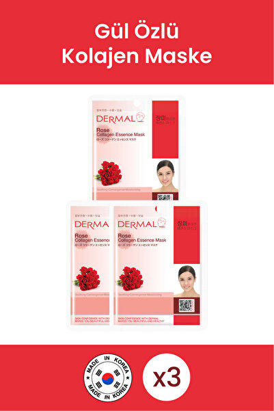 Dermal 23 جرام 3 قطع قناع كولاجين مرطب ومنعم بخلاصة الورد