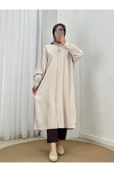 BENAHOLL Zemheri Double Metal Buttoned Slit Tunic-Gs531 Stone